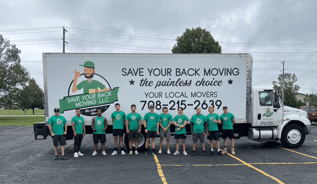 Our Chicago moving services team with a Save Your Back Moving truck.